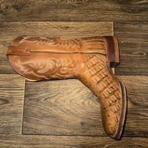 Justin Western Cowboy Boots Brown Exotic Caiman Leather
